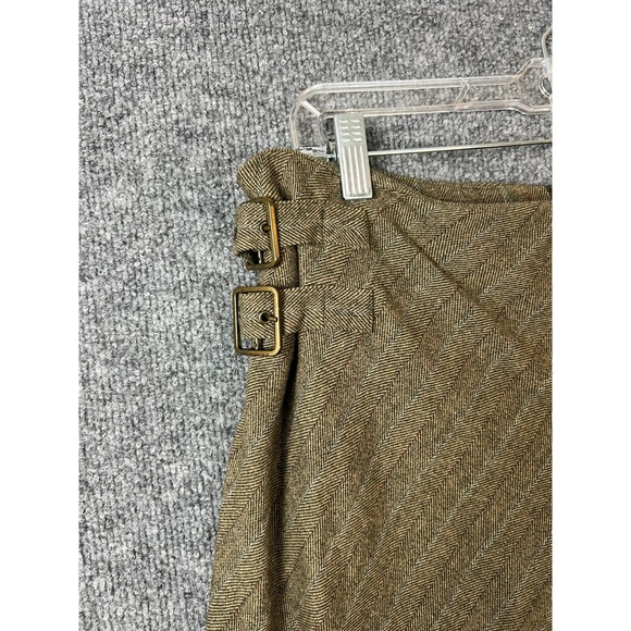Les Copains Women Skirt L Green Herringbone Wool Blend A-Line Side Buckle Twee - Picture 2 of 8